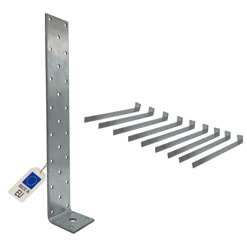 10 équerres d'ancrage béton - Acier galvanisé - Équerres à béton - Ht 300mm - Platine 43x40 mm - Epais 4mm - Fabrication Europe