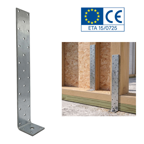 10 équerres d'ancrage béton - Acier galvanisé - Équerres à béton - Ht 300mm - Platine 43x40 mm - Epais 4mm - Fabrication Europe