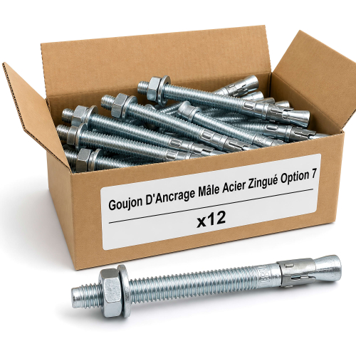 12 Goujon D'Ancrage Mâle Acier Zingué Option 7 - Diamètre 10 mm