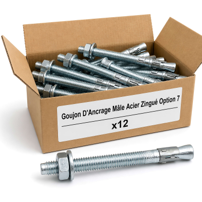 12 Goujon D'Ancrage Mâle Acier Zingué Option 7 - Diamètre 10 mm