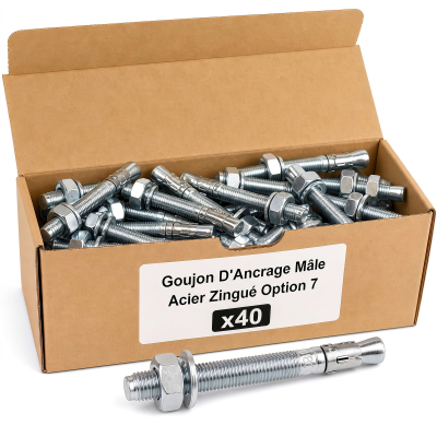 40 Goujon D'Ancrage Mâle Acier Zingué Option 7 - Diamètre 8 mm