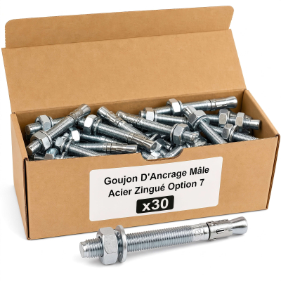 30 Goujon D'Ancrage Mâle Acier Zingué Option 7 - Diamètre 8 mm