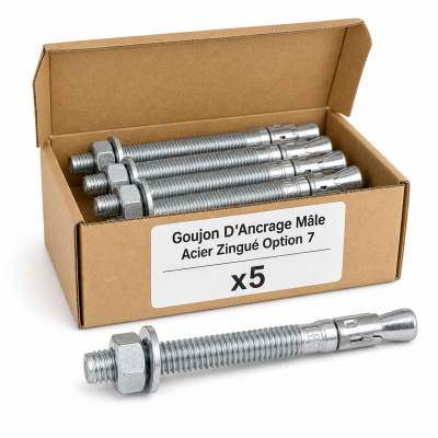 5 Goujon D'Ancrage Mâle Acier Zingué Option 7 - Diamètre 20 mm