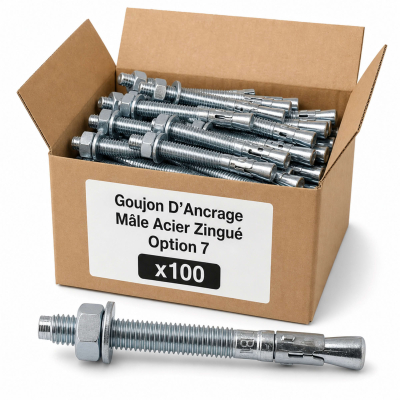 100 Goujon D'Ancrage Mâle Acier Zingué Option 7 - Diamètre 8 mm