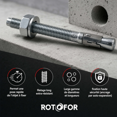 100 Goujon D'Ancrage Mâle Acier Zingué Option 7 - Diamètre 8 mm