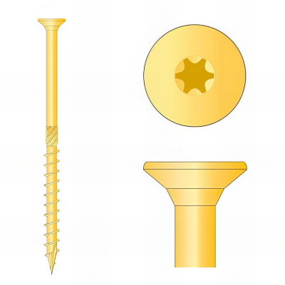 100 Vis bois Torx à tête fraisée plate expert - Acier galvanisé - Diamètre 4mm - anti-fendage - moletage de serrage