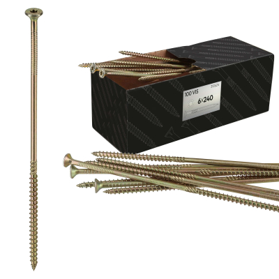 100 Vis bois Torx à tête fraisée plate expert - Acier galvanisé - Diamètre 6 mm - anti-fendage - moletage de serrage