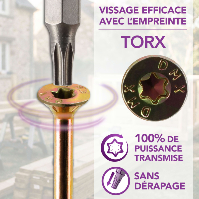200 Vis bois Torx à tête fraisée plate expert - Acier galvanisé - Diamètre 6 mm - anti-fendage - moletage de serrage