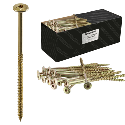 100 Vis bois Torx à tête bombée expert - Acier galvanisée - Diamètre 6mm - anti-fendage - moletage de serrage