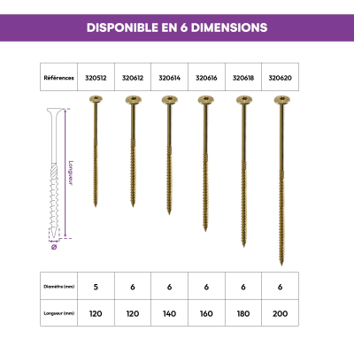 100 Vis bois Torx à tête bombée expert - Acier galvanisée - Diamètre 6mm - anti-fendage - moletage de serrage 2
