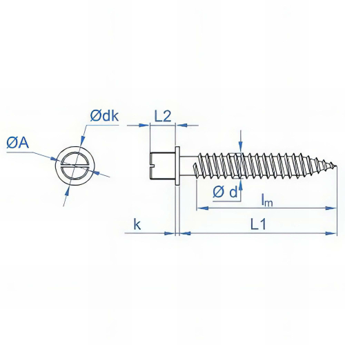 100 Pattes à vis à bois zinguées pour collier - M7 - D. 5,5 à 6,1 x L. 51 à 53 mm