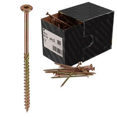 100 Vis bois Torx à tête fraisée plate expert - Acier galvanisé - Diamètre 4,5mm -  Longueur 80mm - anti-fendage