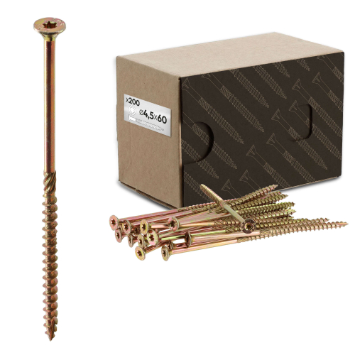 200 Vis bois Torx à tête fraisée plate expert - Acier galvanisé - Diamètre 4,5 mm - Longueur 60mm - anti-fendage