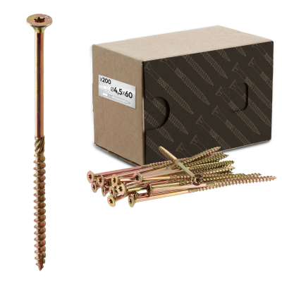 200 Vis bois Torx à tête fraisée plate expert - Acier galvanisé - Diamètre 4,5 mm - Longueur 60mm - anti-fendage