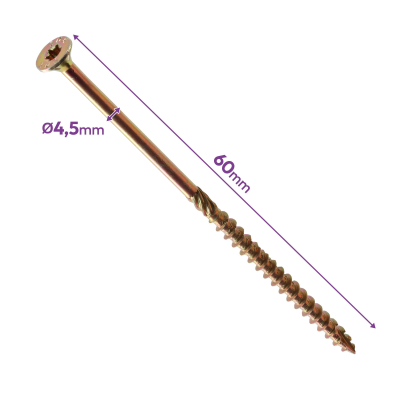 200 Vis bois Torx à tête fraisée plate expert - Acier galvanisé - Diamètre 4,5 mm - Longueur 60mm - anti-fendage
