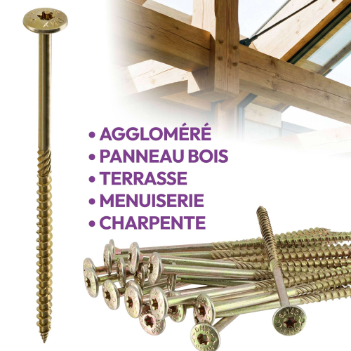 50 Vis bois Torx à tête bombée expert - Acier galvanisée - Diamètre 8 mm - anti-fendage - moletage de serrage