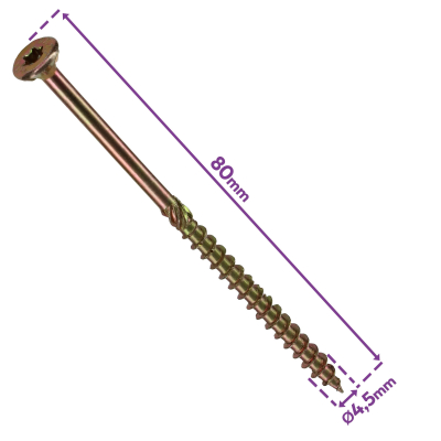 100 Vis bois Torx à tête fraisée plate expert - Acier galvanisé - Diamètre 4,5mm -  Longueur 80mm - anti-fendage 2