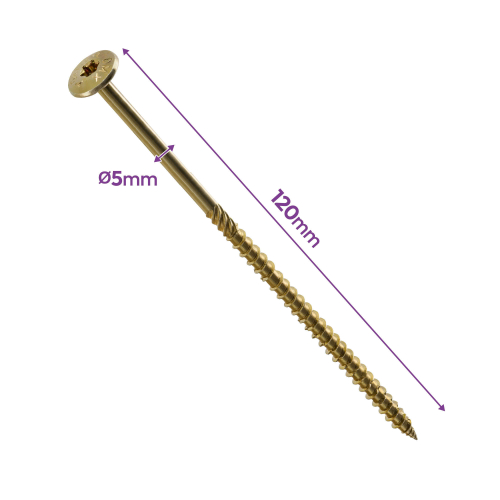 100 Vis bois Torx à tête bombée expert - Acier galvanisée - Diamètre 5 mm - Longueur 120 mm - anti-fendage - moletage de serrage