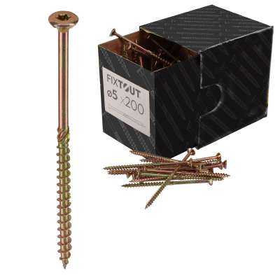 200 Vis bois Torx à tête fraisée plate expert - Acier galvanisé - Diamètre 5 mm - anti-fendage - moletage de serrage