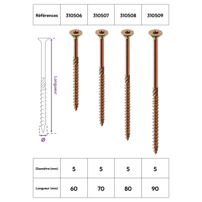 200 Vis bois Torx à tête fraisée plate expert - Acier galvanisé - Diamètre 5 mm - anti-fendage - moletage de serrage 2