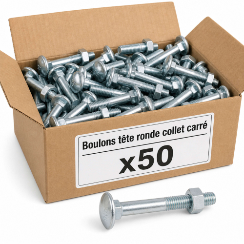 50 Boulons tête ronde collet carré DIN603/555 acier zingués blanc diamètre 12,0 mm