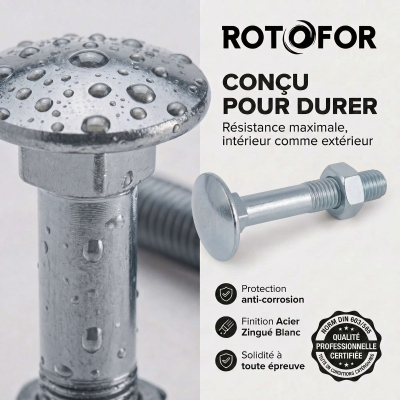 50 Boulons tête ronde collet carré DIN603/555 acier zingués blanc diamètre 12,0 mm