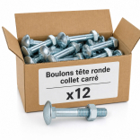 12 Boulons tête ronde collet carré DIN603/555 acier zingués blanc diamètre 12,0 mm