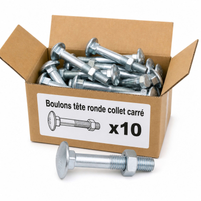 10 Boulons tête ronde collet carré DIN603/555 acier zingués blanc diamètre 14,0 mm