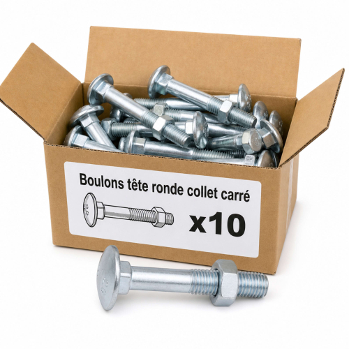 10 Boulons tête ronde collet carré DIN603/555 acier zingués blanc diamètre 14,0 mm