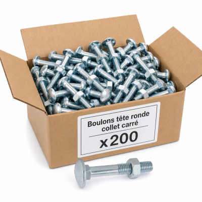 200 Boulons tête ronde collet carré DIN603/555 acier zingués blanc diamètre 6,0 mm