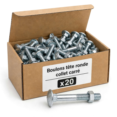 20 Boulons tête ronde collet carré DIN603/555 acier zingués blanc diamètre 6,0 mm