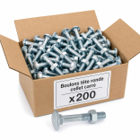 200 Boulons tête ronde collet carré DIN603/555 acier zingués blanc diamètre 8,0 mm