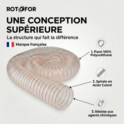 Tuyau aspiration - Gaine flexible en polyuréthane - 5 mètres - Résistant aux microbes et à l'hydrolyse - Fabrication française