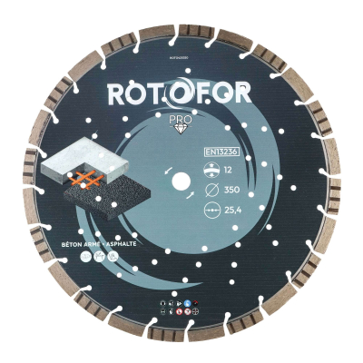 Disque diamant turbo Rotofor - Alésage 25,4 mm - Hauteur segment 12 mm - Coupe béton et granit