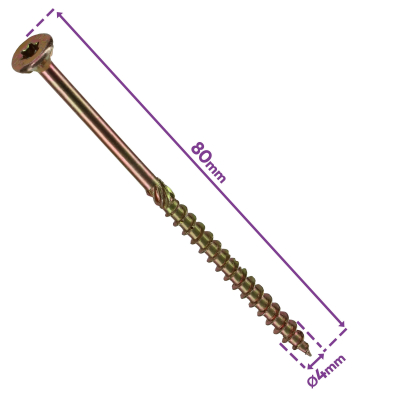 100 Vis bois Torx tête fraisée - Acier galvanisé - 4 x 80 mm - Anti-fendage 2