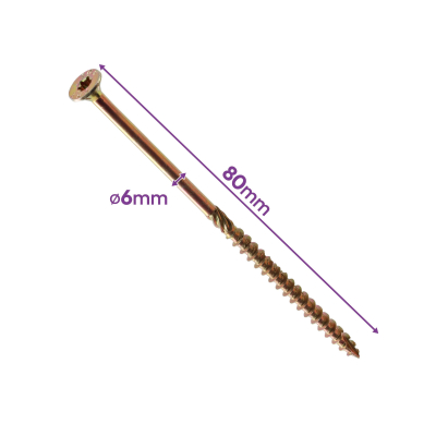 200 Vis bois Torx à tête fraisée plate expert - Acier galvanisé - Diamètre 6 mm - Longueur 80 mm - anti-fendage