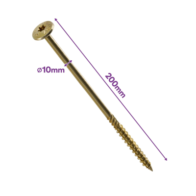 50 Vis bois Torx à tête bombée expert - Acier galvanisée - Diamètre 10 mm - Longueur 200 mm - anti-fendage 2