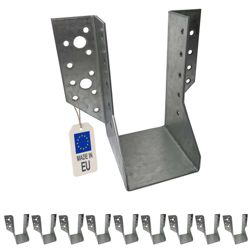 10 sabots de charpente à ailes extérieures - Connecteurs de poutres - Acier galvanisé - Larg 64 x Ht 130 mm - Fabriqué en Europe