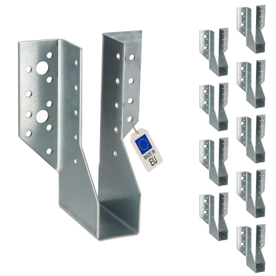 10 sabots de charpente à ailes extérieures - Connecteurs de poutres - Acier galvanisé - Larg 32 x Ht 144 mm - Fabriqué en Europe