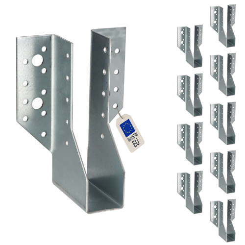 10 sabots de charpente à ailes extérieures - Connecteurs de poutres - Acier galvanisé - Larg 32 x Ht 144 mm - Fabriqué en Europe