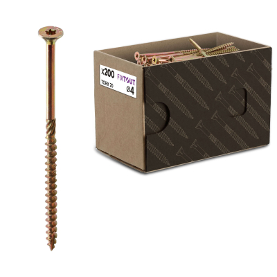 200 Vis bois Torx à tête fraisée plate expert - Acier galvanisé - Diamètre 4mm - anti-fendage - moletage de serrage