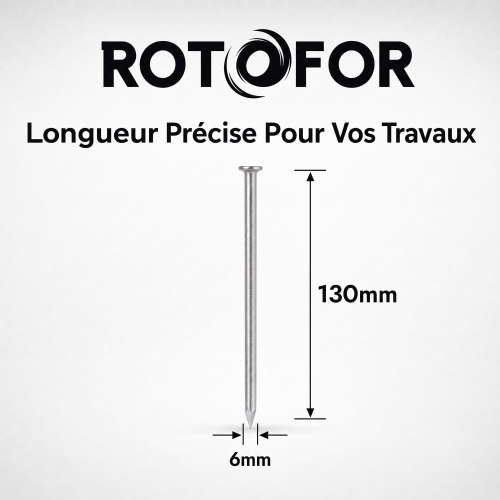 Pointe/Clou Tête Plate Ordinaire 6,0 × 130 mm - Boîte de 1 kg (~30 Clous)