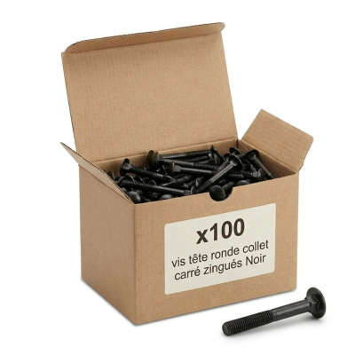 100 Vis tête ronde collet carré zingués Noir - longueur 70 mm