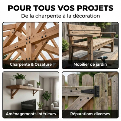 100 Vis tête ronde collet carré zingués Noir - longueur 70 mm