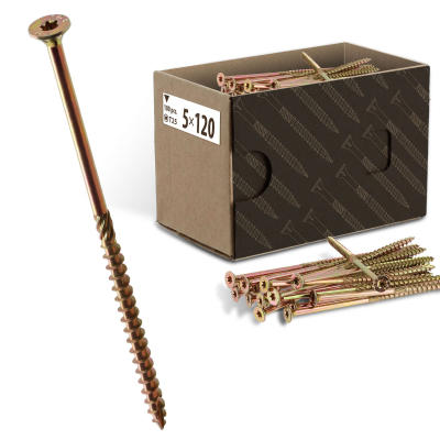 100 Vis bois Torx à tête fraisée plate expert - Acier galvanisé - Diamètre 5 mm - anti-fendage - moletage de serrage