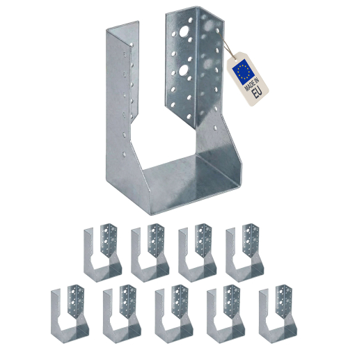 10 sabots de charpente à ailes intérieures - Larg. 100 x Ht. 142 mm - Connecteurs de poutres - Acier galva - Fabriqué en Europe