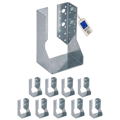 10 sabots de charpente à ailes intérieures - Larg. 100 x Ht. 142 mm - Connecteurs de poutres - Acier galva - Fabriqué en Europe