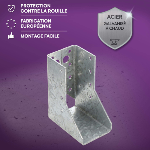 10 sabots de charpente à ailes intérieures - Larg. 45 x Ht. 97 mm - Connecteurs de poutres - Acier galva - Fabriqué en Europe