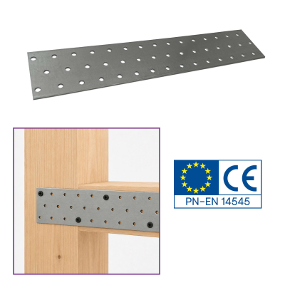 20 plaques d'assemblage perforées - Connecteurs bois - Acier galvanisé - 300x60 mm - Epaisseur 2 mm - Fabrication européenne