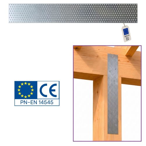 Plaque d'assemblage perforée - Connecteur bois - Acier galvanisé - Longueur 1200mm - Ép 2mm - Fabrication européenne